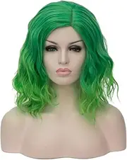 Mildiso Green Wigs for Women 14'' Short Green Wig St Patricks Day Cute Fashion Curly Wavy Synthetic Wigs for Party Costume Halooween M004G