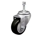 3 Inch SS Black Polyurethane Wheel Swivel 3/8 Inch Threaded Stem Caster SCC