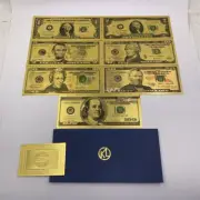 7pc USD 1 2 5 10 20 50 100 Dollar Bill Gold Foil Banknote Bill Note Commemorativ
