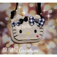 在飛比找蝦皮購物優惠-Hello Kitty臉型仿藤編斜背包 凱蒂貓Sanrio 