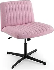 Giantex Modern Pink Upholstered Armless Office Chair, Cross Legged, 120° Rocking, Adjustable Height, Mid Back Swivel Task Chair for Bedroom, Study, Living Room