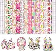 Tintnut Easter Egg Permanent Vinyl, Spring Pastel Pattern Adhesive Vinyl - 12 Sheets 12"x10", Pink Bunny Prints Outdoor for Decor Self Sticker