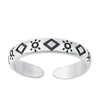 Sun Diamond-shape Designs Toe Ring 925 Sterling Silver 3mm Band Adjustable