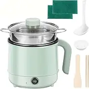 Electric hot pot | 1.7L ceramic glaze anti sticking coating+dual heating belt steamer | Portable small hotpot for dormitories/offices/camping | Multi purpose noodle and egg boiling pot