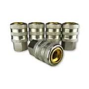 Set of Five (5) 1/4-inch Grip On Closed Flow Lock On Air Chuck w Quick Release