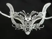 White Fox Cat Rhinestone Laser Cut Venetian Mask Masquerade Metal Filigree