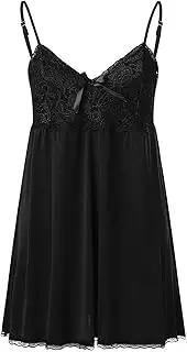 [Generic] Lingerie Dress For Women Sexy Lace Trim Chemise Nightie Babydoll Soft V Neck Full Slip Dresses Sleepwear