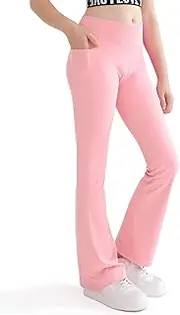[Nutyomi] Girls Flare Leggings Cross High Waisted Yoga Dance Pants Kids Bell Bottom Solid Jazz Running Pants