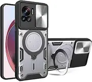 Case for Motorola Moto Edge 30 Ultra, Heavy Duty Shockproof Cover with 360° Rotatable Magnetic Kickstand and Slide Camera Lens Cover Case for Motorola Moto Edge 30 Ultra-Silver