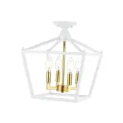JYL7610F Plains Mini Lantern 4-Light Iron Modern 12" White/Brass Gold