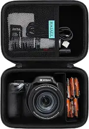 RAIALL Camera Case for KODAK PIXPRO AZ405/AZ425/AZ255/AZ401/AZ528 Digital Camera, Vlogging Camera Hard Carrying Case Protective Travel Bag, Mesh Pocket for Battery, SD Card and USB Cable, Black