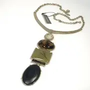 NWT Chico's Kristi Collar Necklace Huge Statement Lucite Dangle Tortoise Green
