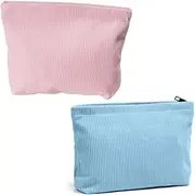 2Pcs Cosmetic Bags, BetterJonny Polka Dot Corduroy Makeup Bag Travel Makeup Pouch Handbags, Large Capacity Toiletry Bag with Metal Zipper Make Up Bag for Women Girls