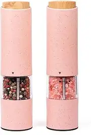 Partslety Electric Salt and Pepper Grinder Set of 2, Battery Powered, One Hand Operation Salt Pepper Mill with Adjustable Coarseness, Led Light Base, Kitchen Accessories SW-204 Pink