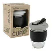 Oasis Coffee Tea Borosilicate Glass Takeway Ecofriendly Mug Reusable 340ml Black