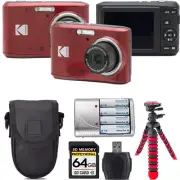 Kodak Pixpro FZ45 Camera (Red) + Extra Battery +Tripod + 64GB Kit