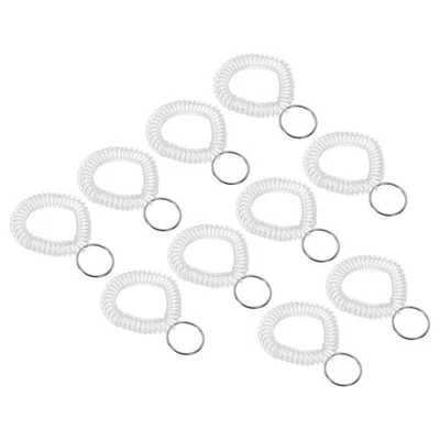 10pcs Spiral Wrist Coil Keychain Wristband Wristlet Key Ring, Clear White