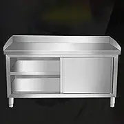 YUGXTH Stainless Steel Kitchen Prep Table, Stainless Steel Kitchen Worktop, Commercial Worktable, Food Prep Worktable with Sliding Doors and Backsplash, for Commercial Food Prep(100x60x80cm)