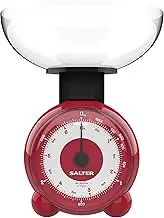 Salter 139 RDDRAEU16 Orb Mechanical Kitchen Scale, 1 Litre Dishwasher Safe Bowl, Easy Read Dial, 3 Kg Capacity, Food Weighing Baking Scales, Lightweight, Metric/Imperial, No Batteries Required, Red