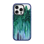 iPhone 16 Pro Impact Case MagSafe Compatible THROUGH THE TREES, BOLD GREEN AQUA Colorful Forest Nature Wanderlust Boho Outdoors Mountains Watercolor Painting Clear Transparent Ebi Emporium
