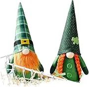 2 Pack St.Patrick's Day Gnome Plush 10.2’’ Large Doll Green Irish Leprechaun Buffalo Plaid Decorations Scandinavian Swedish Tomte Nisse Shamrock Gnome for Dwarf Gift Ornament Home Decorations