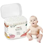 Kids Cotton Buds - Double-Ended Buds for Ears with Storage Case - Beauty Tool for Ear and Nose Cleaning, Wooden Sticks