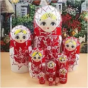 Matryoshka Russian Nesting Dolls 10-Layer Nesting Dolls Hand-Painted Wooden Creative Ornament Matryoshka Educational Toy Birthday Gift Cute and Fun Gift (Color : Red)