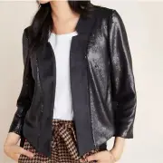NWT Anthropologie Shonda Black Sequins Open Jacket Womens Small Cropped Party