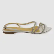 $625 Alexandre Birman Women White Alana Crystal Sandal Shoes Size 39.5 EU/9.5 US