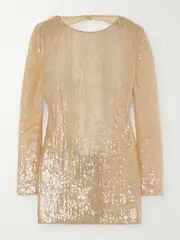 [TOM FORD] TOM FORD - Sequined Tulle Mini Dress - Gold - IT44 IT 44 Gold