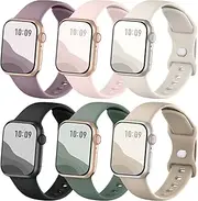 Sport Strap 6 Pack Compatible with Apple Watch Band 40mm 41mm 38mm 42mm 44mm 45mm 46mm 49mm, Silicone Wristbands band for iWatch Series 10 9 8 7 6 5 4 3 2 1 Ultra2 Ultra SE, Women Men