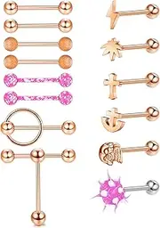 [Kakonia] 14G Tongue Rings for Women Men Stainless Steel Tongue Piercing Jewelry