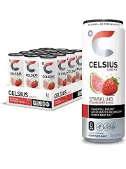 CELSIUS Essential Energy Drink 12 Fl Oz, Sparkling Strawberry Guava (Pack of 12)