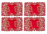 Gold Sequin Holly Bows Red Placemats Set of 4