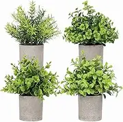Artigreen Artificial Mini Plants 4 Pots, Indoor Faux Potted Small Plastic Eucalyptus Plants,Fake Topiary Shrubs Greenery for Room Decor Home Office Desk Table Decorations,Exquisite New House Gift