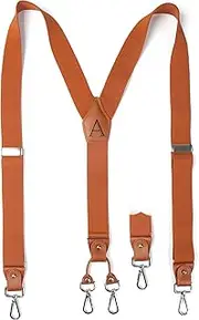 [PROPHET CLUE PC] Brown Initial Suspenders for Men Wedding Dress Pants Adjustable 4 to 3 Hooks Elastic Y Back 1.4 Inches