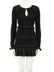Black Ruffle Trim Mini Dress