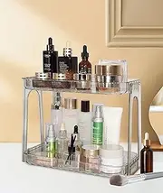 VNIMTI Skincare Organiser 2 Tier, Makeup Organiser Dressing Table, Cosmetics Organiser Large Capacity, Make Up Storage Perfume for Bathroon, Dressing Table, Vanity, Countertop (2 Tiers - Clear Grey)