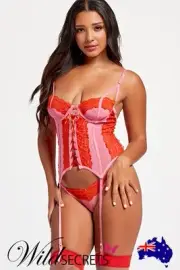 NEW Seven Til Midnight Sugar Pop 2 Piece Red & Pink Bustier Set with Panty &