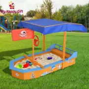 Keezi Kids Boat Sandpit Wooden Sand Pit Box Canopy Outdoor Toys Beach Children