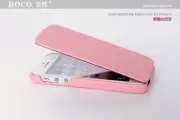HOCO Lizard Genuine Leather Flip Cover Case For iPhone 5,5S . PINK COLOR .