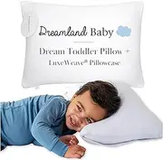 Dreamland Baby Premium Toddler Pillow and Pillowcase, 13 x 18. Machine Washable, Ergonomic Kids Pillow + Ultra Soft Viscose Pillowcase. Perfect Addition to Toddler Bedding Set, Ideal for Travel