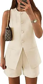 [ZESICA] Women's 2025 Summer 2 Piece Short Sets Sleeveless Crew Neck Suit Vest Tops High Waist Shorts Business Outfits