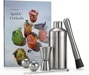 Mixology Bartender Kit, Home Bar 6-Piece kit, includes Cocktail Book, Cocktail Shaker, Double-Sided SodaStream dosing Jigger, Cocktail Stirrer, 2 Stainless Steel Ice Spheres, and Muddler