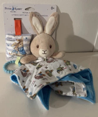 Security Blanket Plush Lovey Rattle Crinkle 13" Peter Rabbit 2 Piece Gift Set