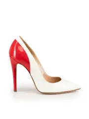 White & Red Patent Pointed-Toe Pumps