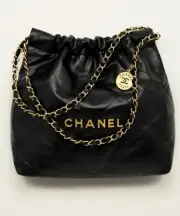 CHANEL 22 BLACK SHINY CALFSKIN GOLD HARDWARE - BNIB Microchipped