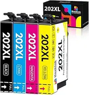 Hookink 4-Pack 202XL Ink Cartridges Compatible for Epson 202 XL Ink Cartridges High Capacity for Epson Expression Home XP-5100 Workforce WF-2860 Printer (1BK,1C,1M,1Y)