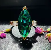 1.20Ct Marquise Cut Simulated Emerald Solitaire Ring 14K Yellow Gold Finish