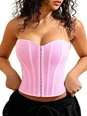 [ChiaoLezhee] Sexy Strapless Corset For Women, Lace Up Backless Crop Tube, Going Out Bandeau Top